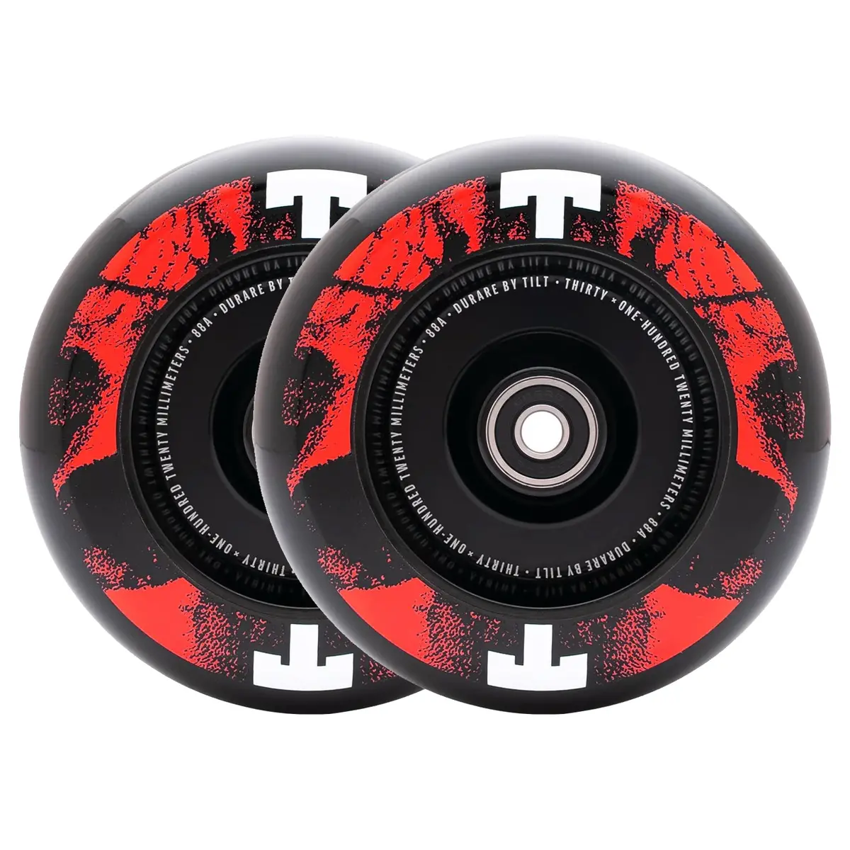 Tilt Durare Scooters Wheels - 120Mm - Skulls Red - Pair 1