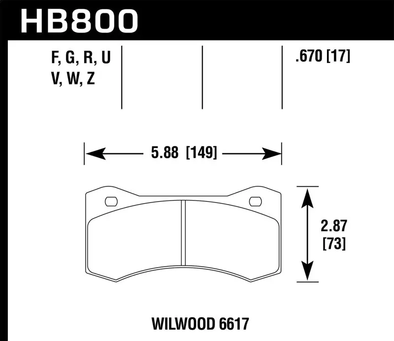 Hawk Wilwood 17Mm 6617 Caliper Performance Ceramic Brake Pads 1