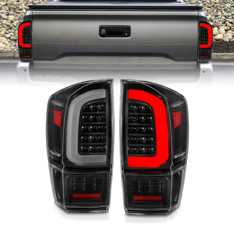 Anzo 16-21 Toyota Tacoma Led Tail Lights - W/ Light Bar Sequential Black Housing & Clear Lens 1