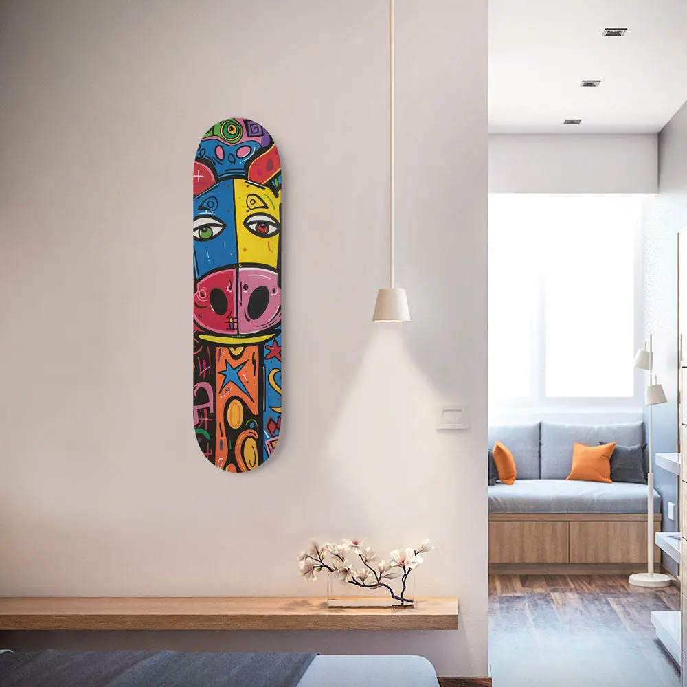 Colorful Bull Face Pop Art 8.25" Skateboard Or Wall Art 1