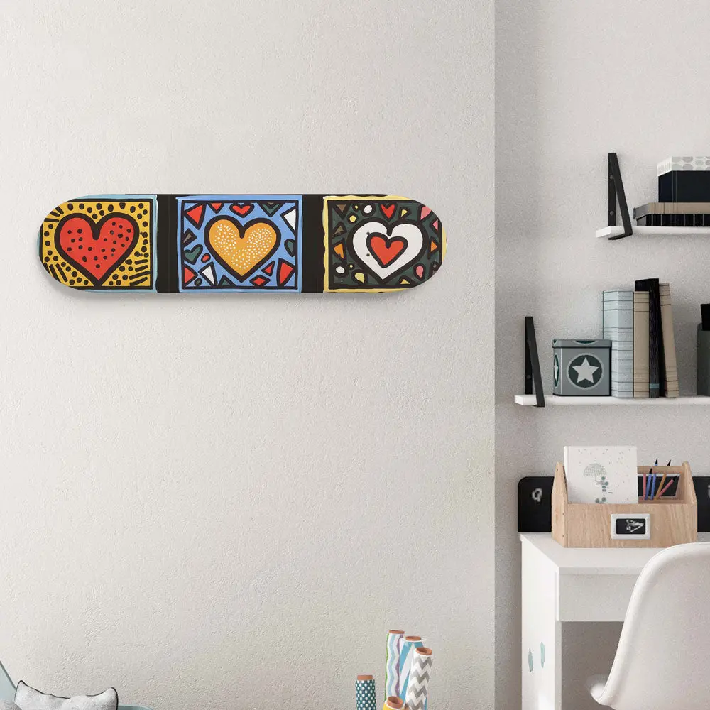 3 Colorful Hearts Wall Art Or 8.25" Skateboard 1