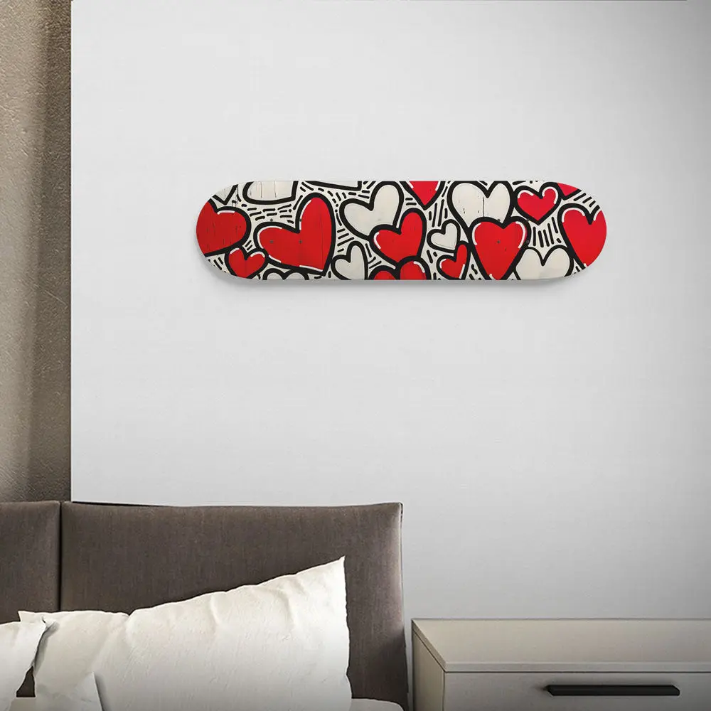 Red And White Hearts Wall Art Or 8.25" Skateboard 1