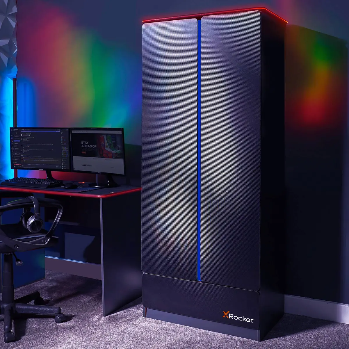 Carbon-Tek Led 2-Door Wardrobe With Drawer - Grey / Blue Rgb 1