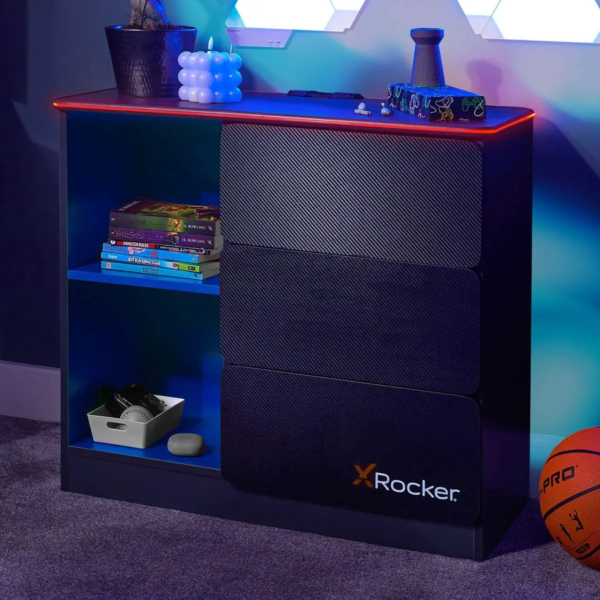 Carbon-Tek Led Chest Of 3 Drawers - Grey / Blue Rgb 1