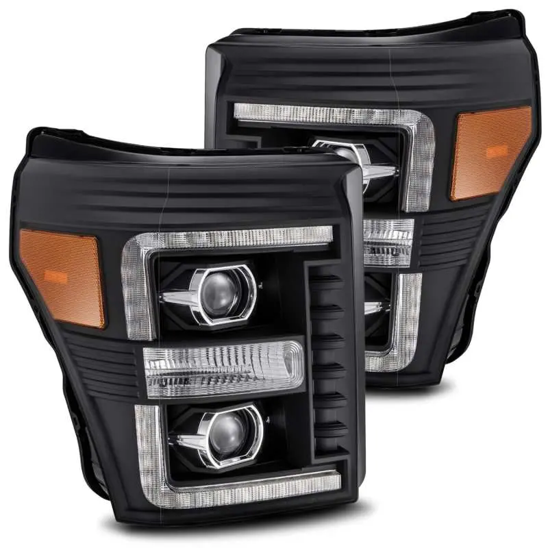 Alpharex 11-16 Ford F-350 Sd Luxx Led Proj Headlights Plank Style Black W/Activ Light/Seq Signal 1