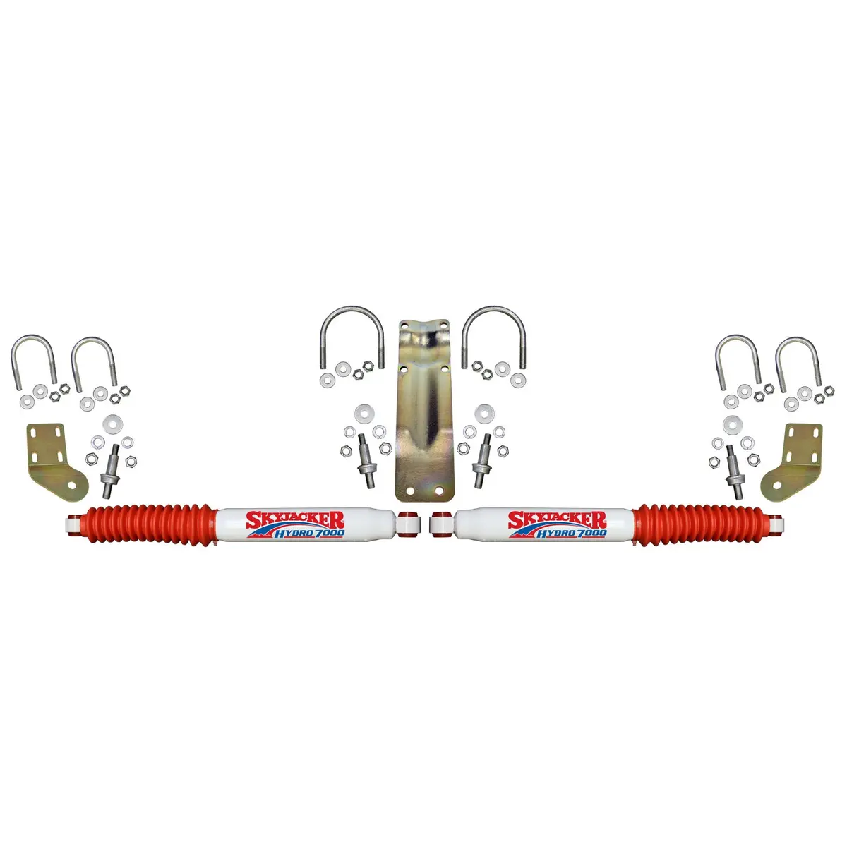 7000 Dual Steering Stabilizer Kit With White Cylinders And Red Boots 2005-2023 Ford F250/F350 Super Duty Skyjacker 1