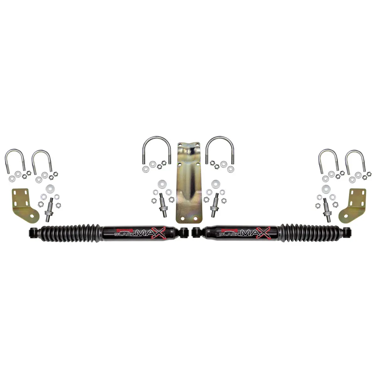 Black Max Dual Steering Stabilizer Kit With Black Cylinders And Black Boots 2005-2023 Ford F250/F350 Super Duty Skyjacker 1