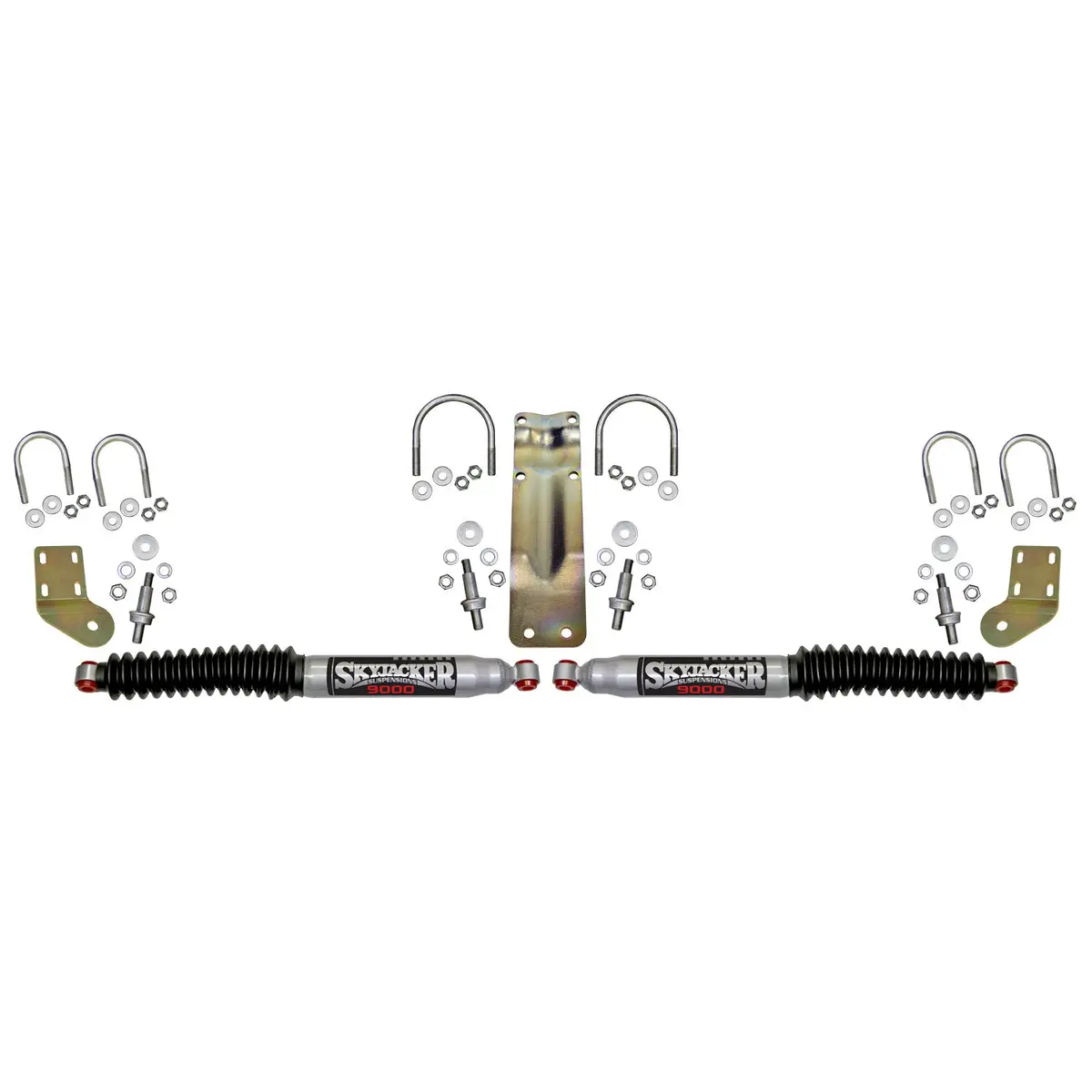 9000 Dual Steering Stabilizer Kit With Silver Cylinders And Black Boots 2005-2023 Ford F250/F350 Super Duty Skyjacker 1