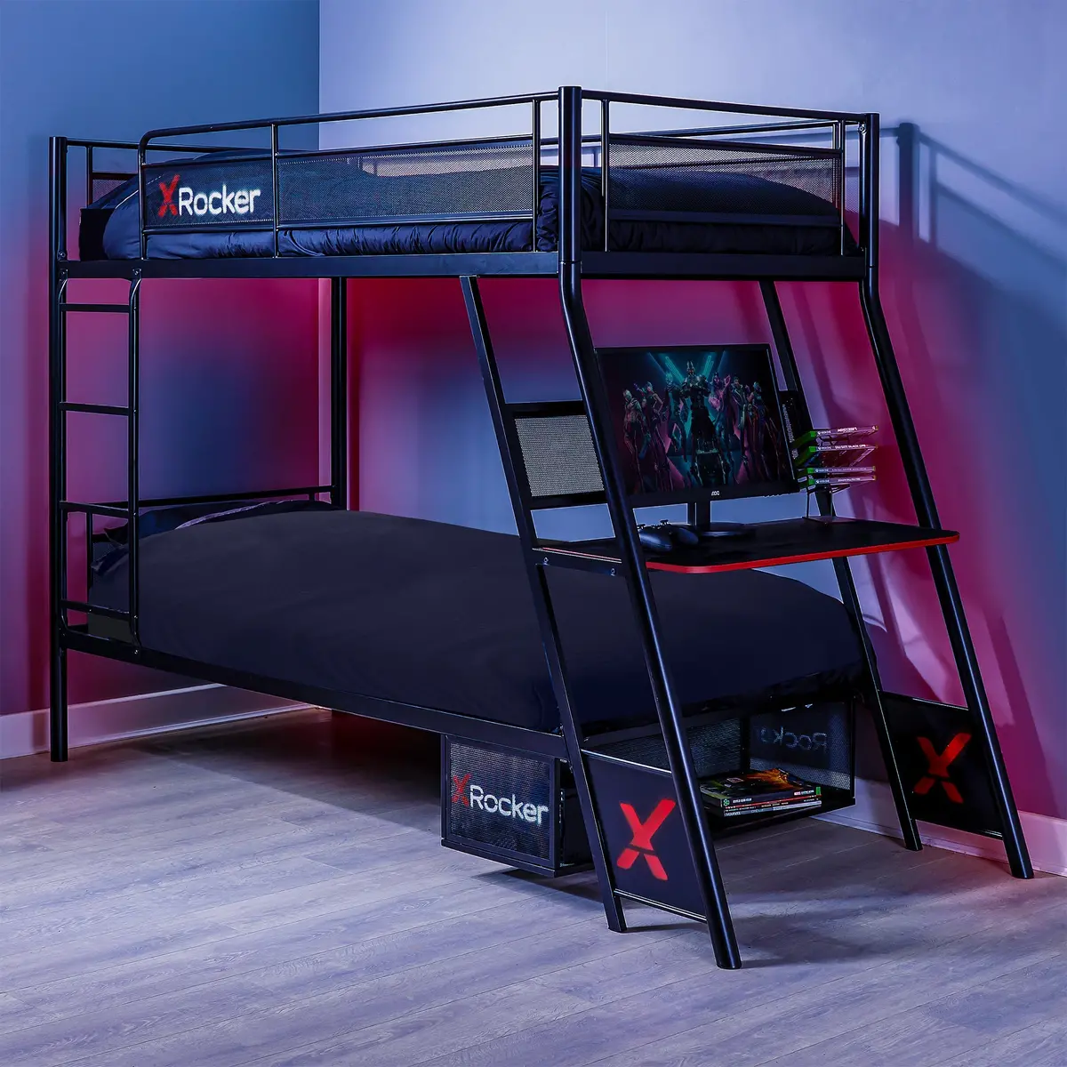 Armada Gaming Bunk Bed With Gaming Desk - Black 1