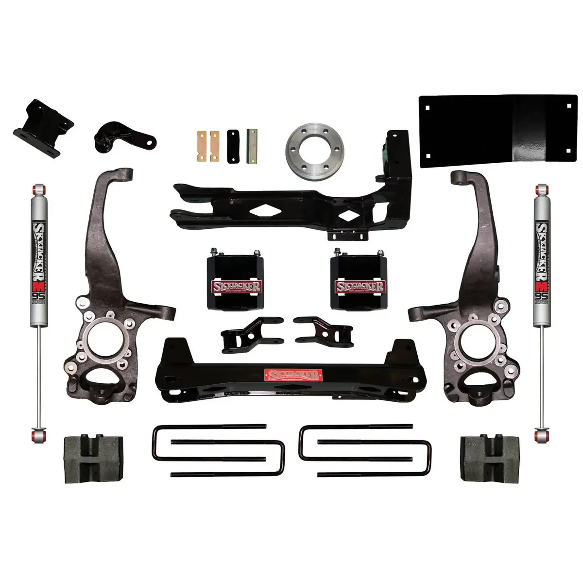 Suspension Lift Kit W/Shock 6 Inch Lift 15-19 Ford F-150 Incl. Knuckles Pair Front/Rear Crossmembers Rear Blocks Rear Monotube 9500 Shocks Skyjacker 1