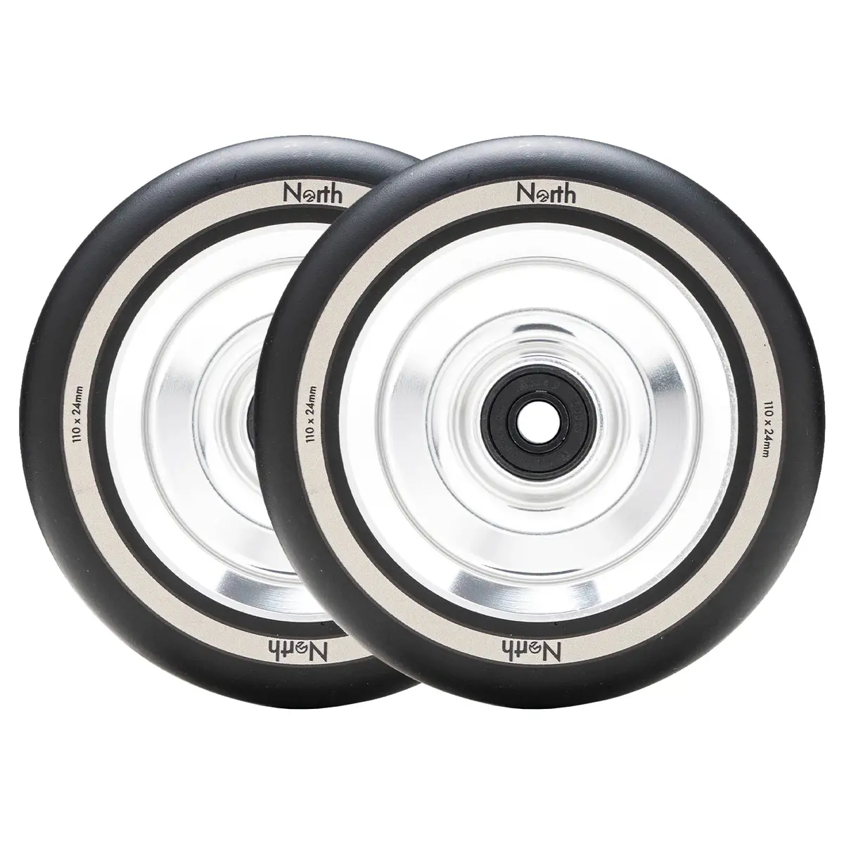 North Fullcore Scooter Wheel - 115Mm - Black / Silver - Pair 1