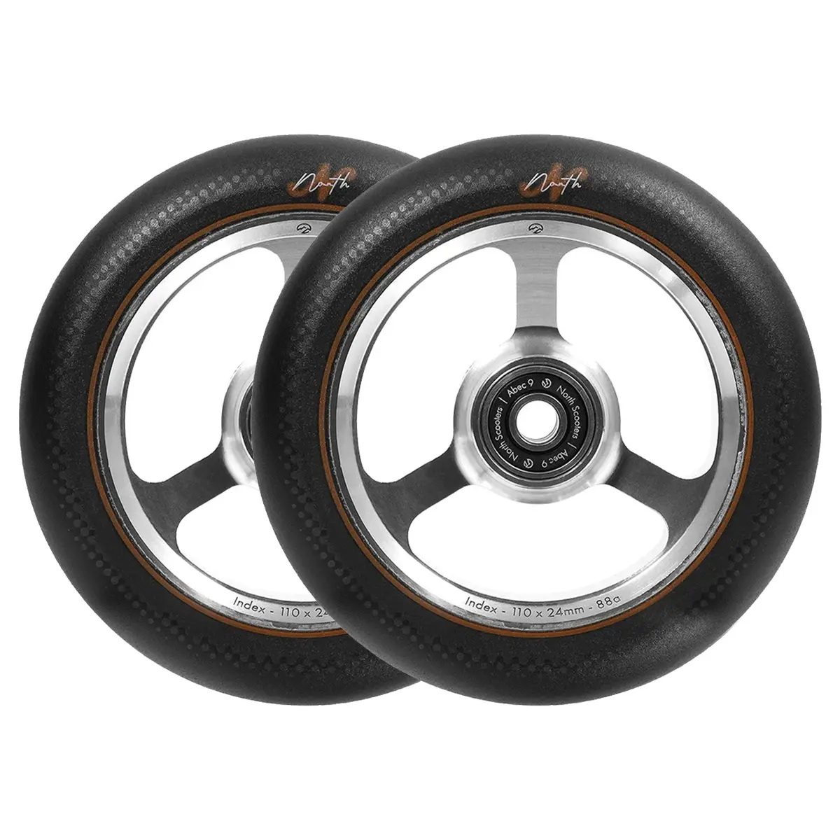North Index G5 Scooter Wheels - 110Mm - Silver / Black - Pair 1