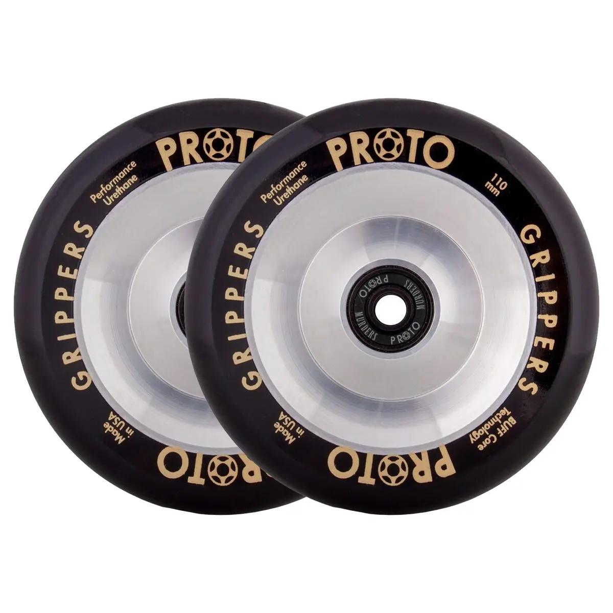 Proto Gripper Fullcore Wheels - 110Mm - Black On Silver - Pair 1