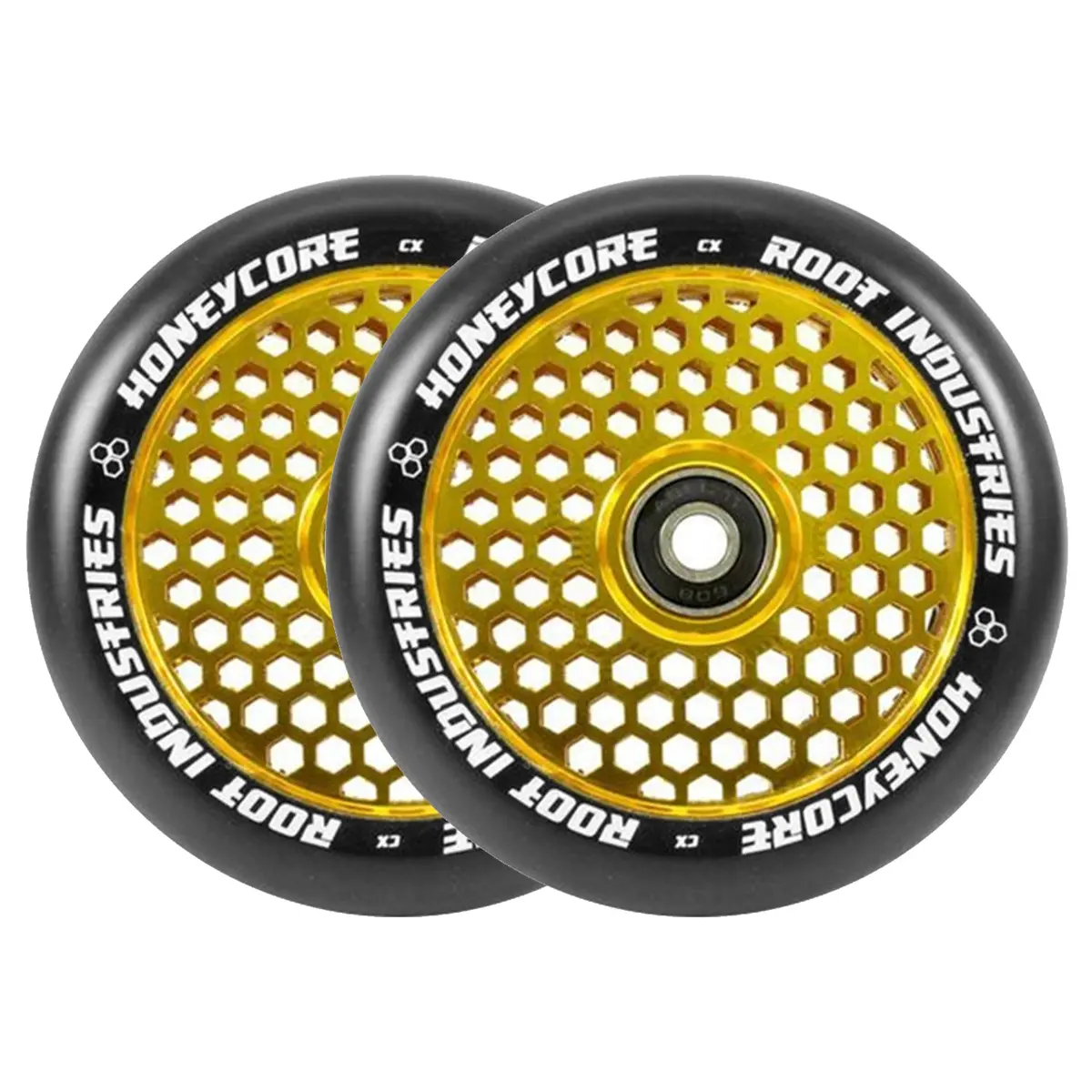 Root Honeycore Scooter Wheels - 110Mm - Black On Gold - Pair 1