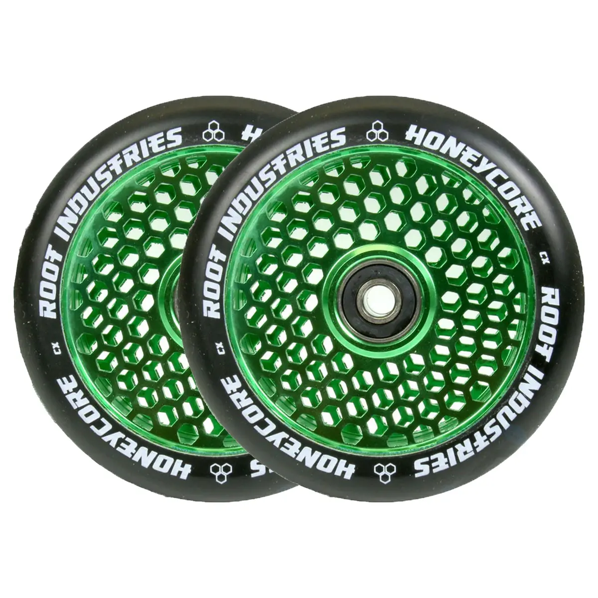 Root Honeycore Scooter Wheels - 110Mm - Black On Green - Pair 1