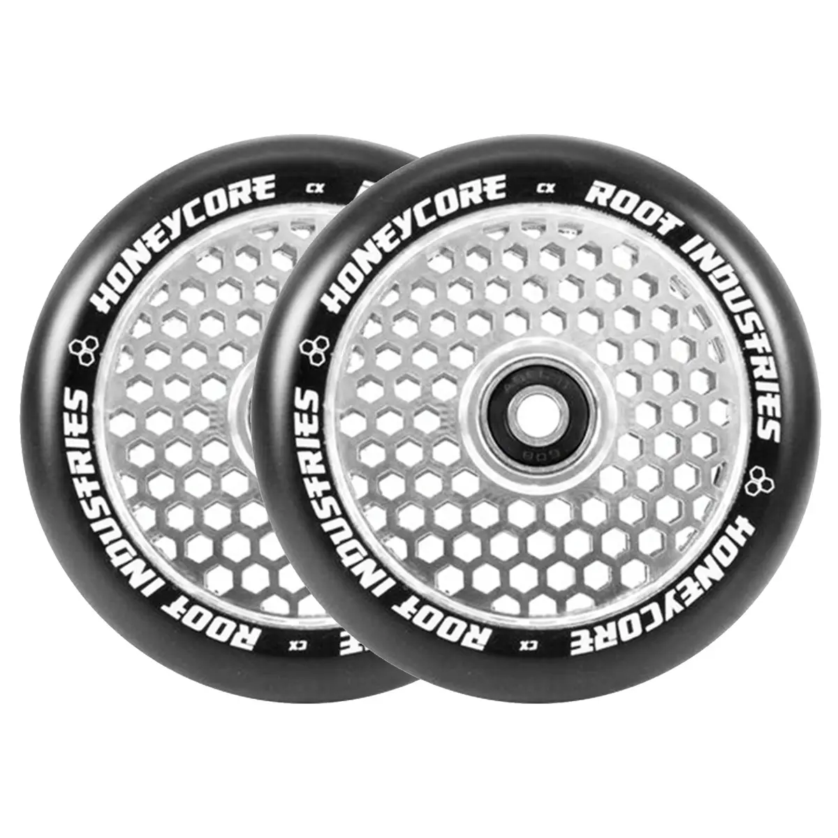 Root Honeycore Scooter Wheels - 110Mm - Black On Chrome - Pair 1