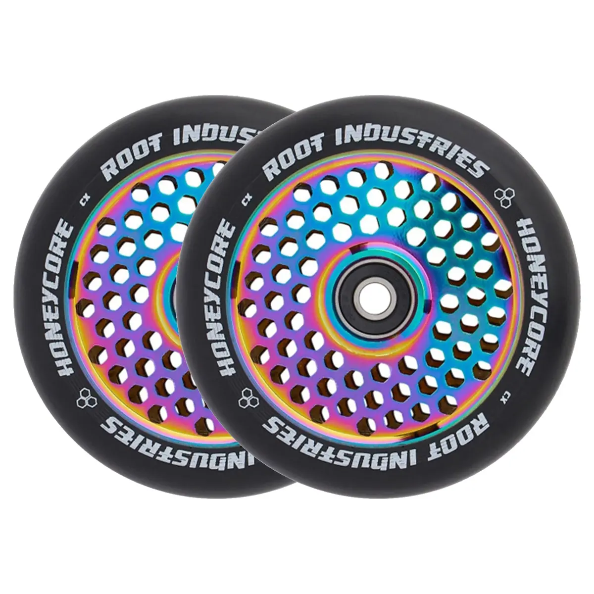 Root Honeycore Scooter Wheels - 110Mm - Black On Oil Slick - Pair 1