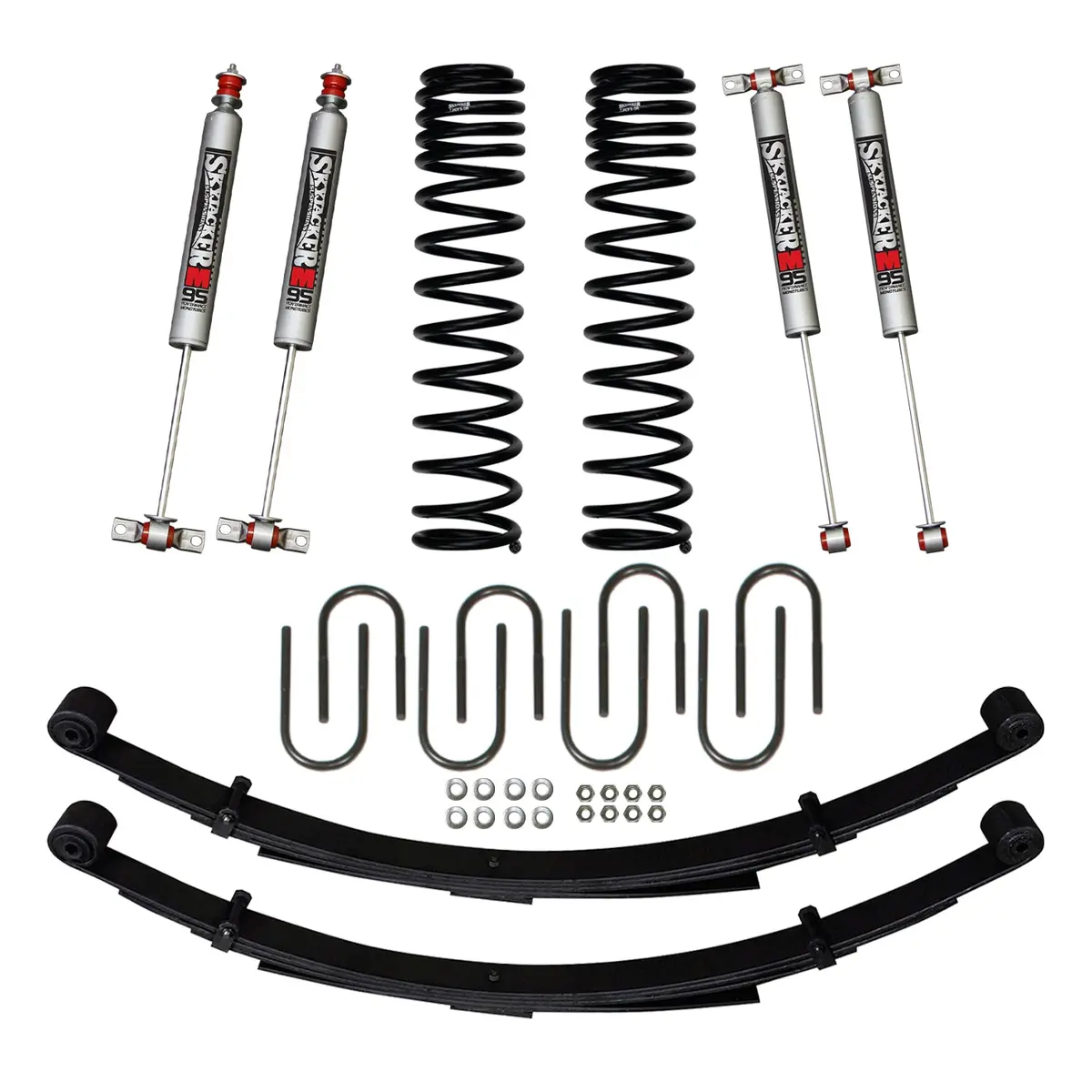 3 Inch Suspension Lift System 84-01 Cherokee Xj W/Front Dual Rate Long Travel Coil Springs Rear U-Bolts Rear Leaf Springs Front/Rear M95 Monotube Shocks Skyjacker 1
