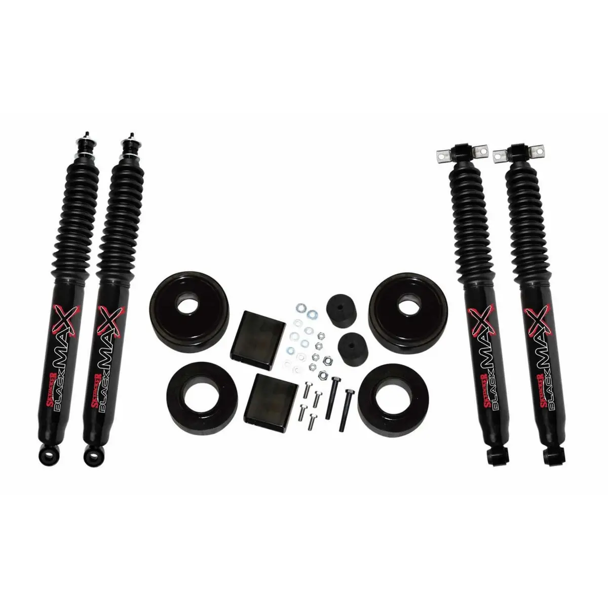Suspension Lift Kit 07-18 Wrangler Jk W/Shock Black Max Shocks 2 Inch Lift Incl. Front/Rear 2 Inch Polyurethane Coil Spring Spacers W/Bump Stop Spacers Skyjacker 1