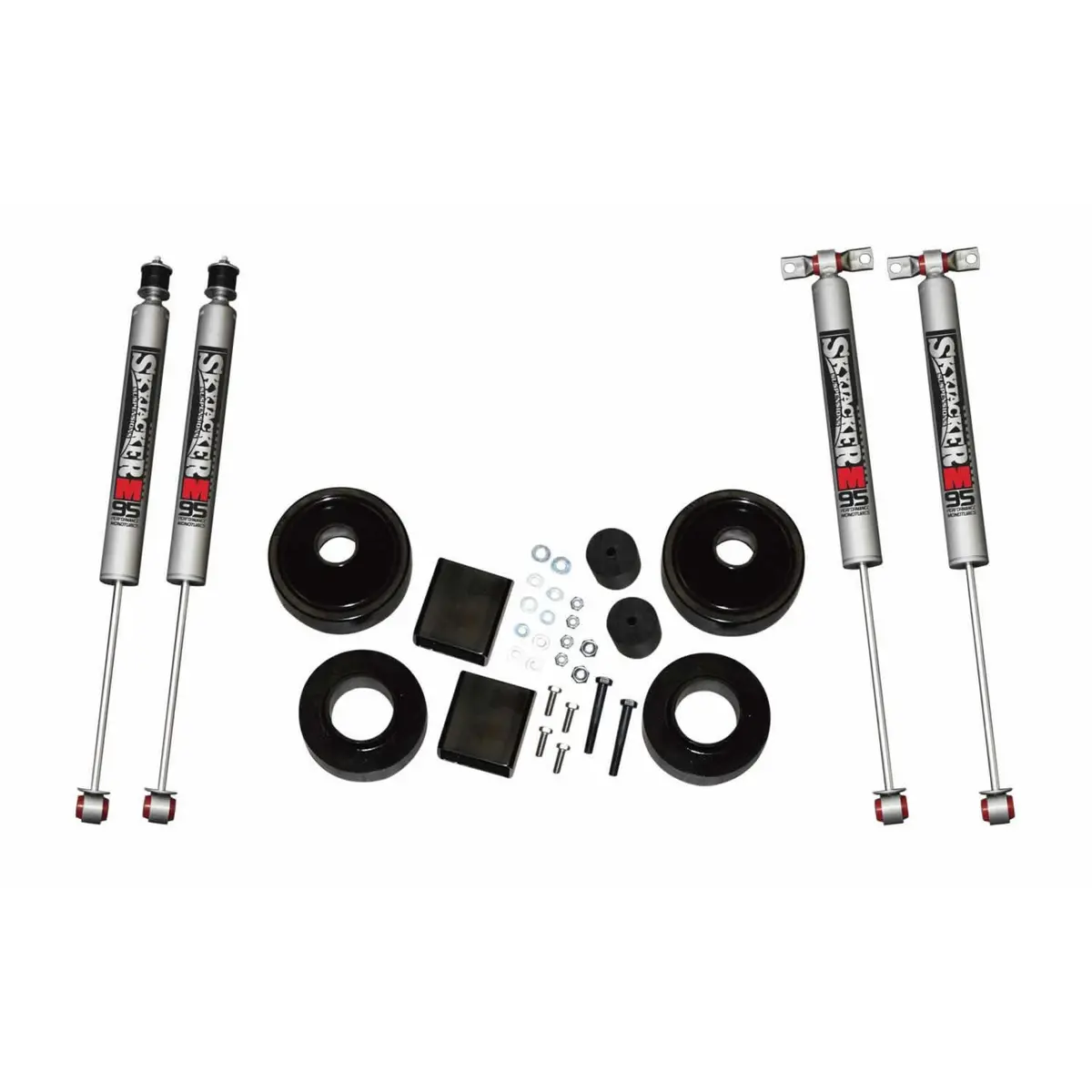 Suspension Lift Kit 07-18 Wrangler Jk W/Shock M95 Performance Shocks 2 Inch Lift Incl. Front/Rear 2 Inch Polyurethane Coil Spring Spacers W/Bump Stop Spacers Skyjacker 1