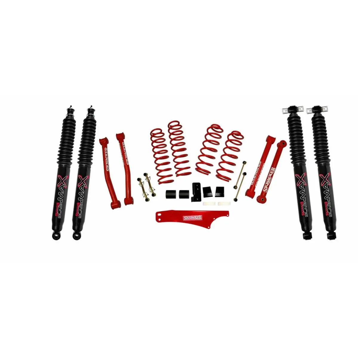 Suspension Lift Kit 07-18 Wrangler Jk W/Shock Black Max Shocks 2.5-3.5 Inch Lift Incl. Rear Track Bar Brace Front And Rear Springs Classic Red Powder Coated Skyjacker 1