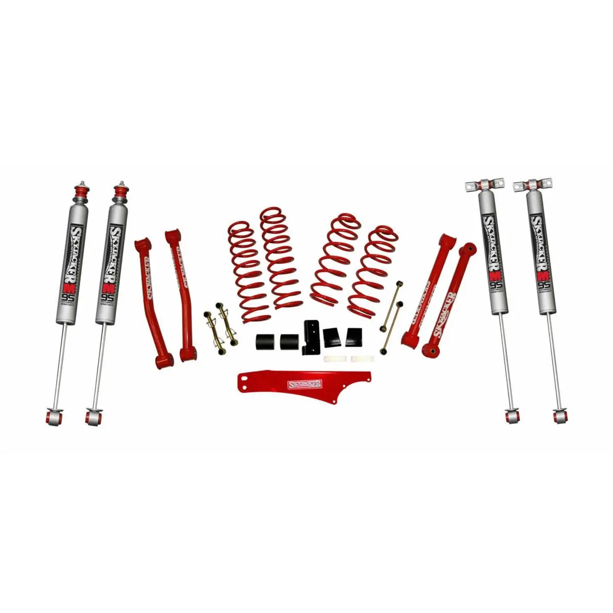 Suspension Lift Kit 07-18 Wrangler Jk W/Shock M95 Performance Shocks 2.5-3.5 Inch Lift Incl. Rear Track Bar Brace Front And Rear Springs Classic Red Powder Coated Skyjacker 1