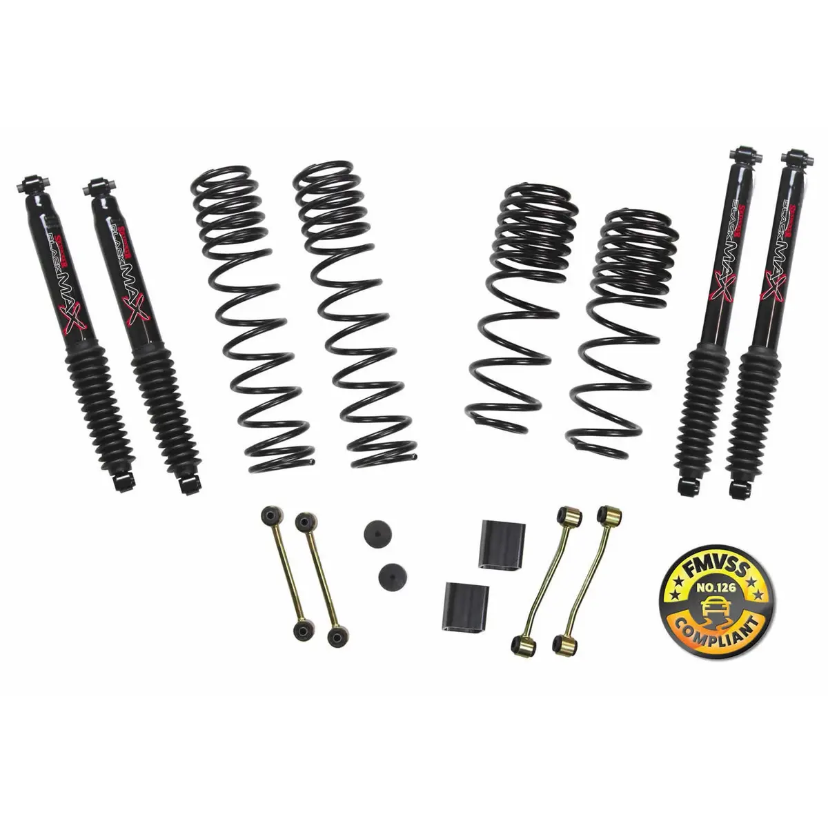 Suspension Lift Kit W/Shock 2-2.5 Inch Lift 18-19 Jeep Wrangler W/Frt. And Rear Dual Rate/Long Travel Series Coil Springs Extended Sway Bar End Links Grade 8 Mounting Hdwr Black Max Shocks Skyjacker 1