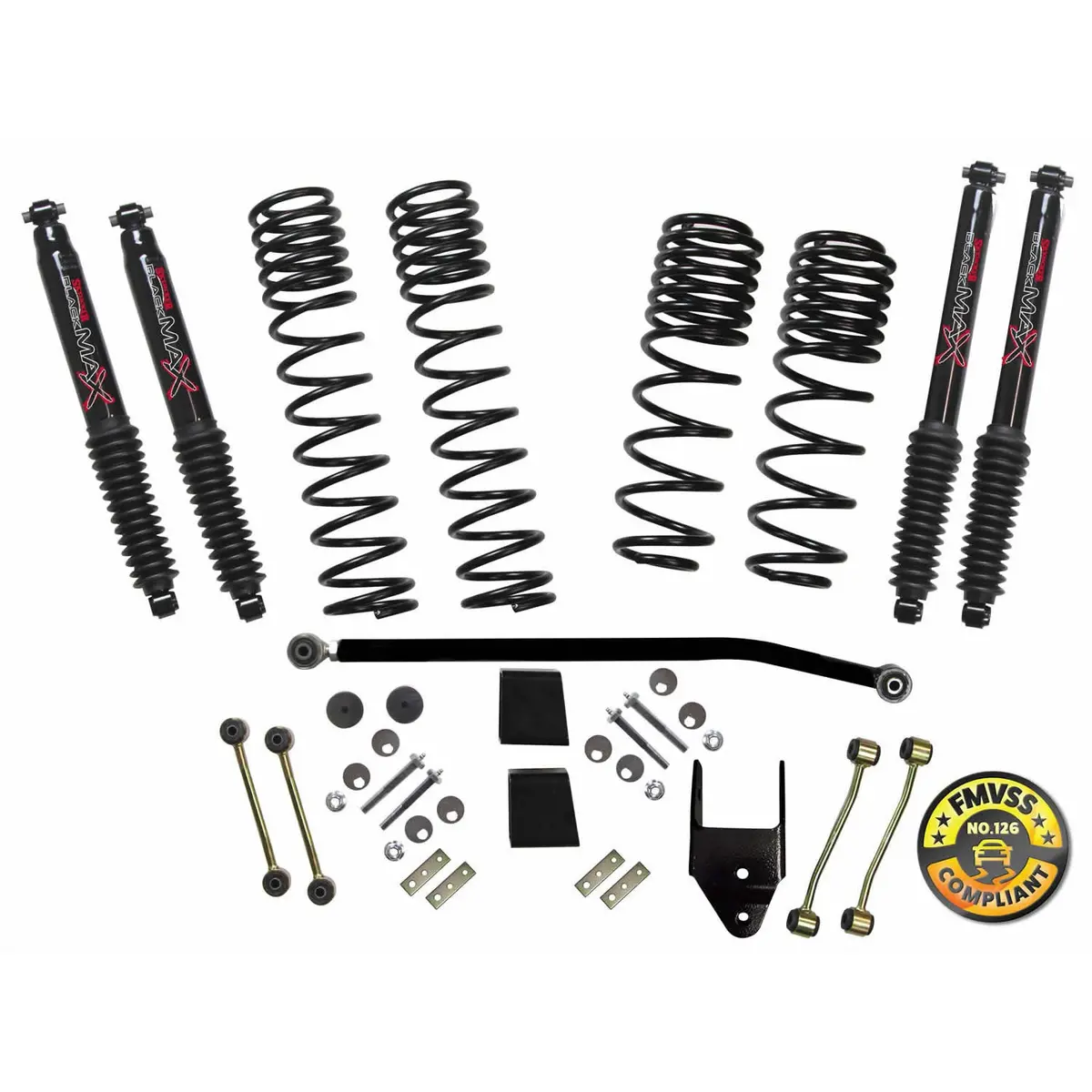 Suspension Lift Kit W/Shock 3.5-4 Inch Lift 18-19 Jeep Wrangler W/Frt./Rear Dual Rate/Long Travel Series Coil Springs Extended Sway Bar End Links Grade 8 Mounting Hdwr Black Max Shocks Skyjacker 1
