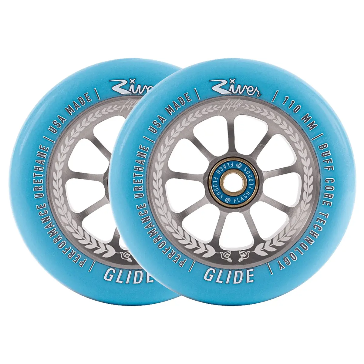 River Glide Signature Wheels - Juzzy Carter - 110Mm - Serenity On Silver - Pair 1