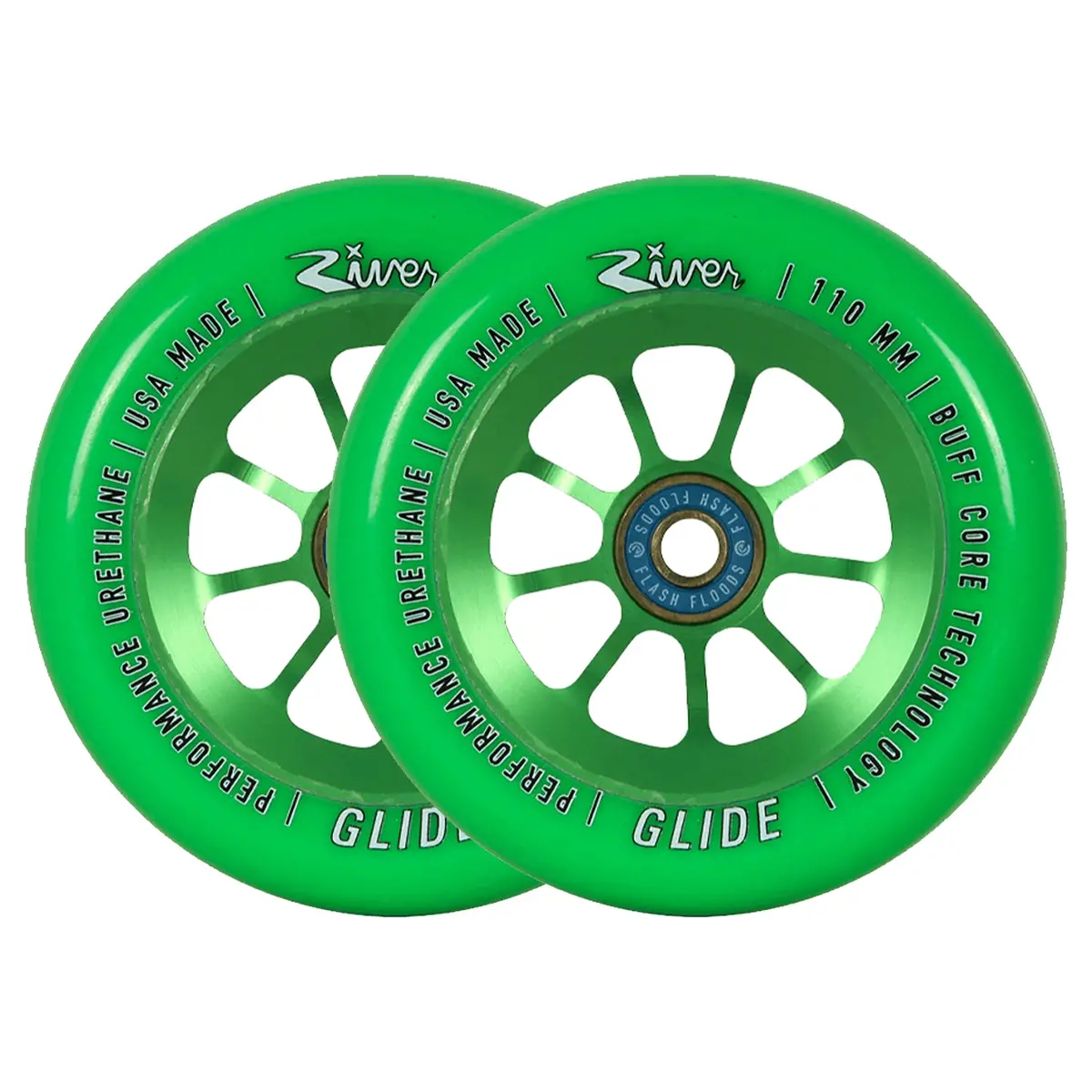 River Glide Scooter Wheels - 110Mm - Emerald - Pair 1