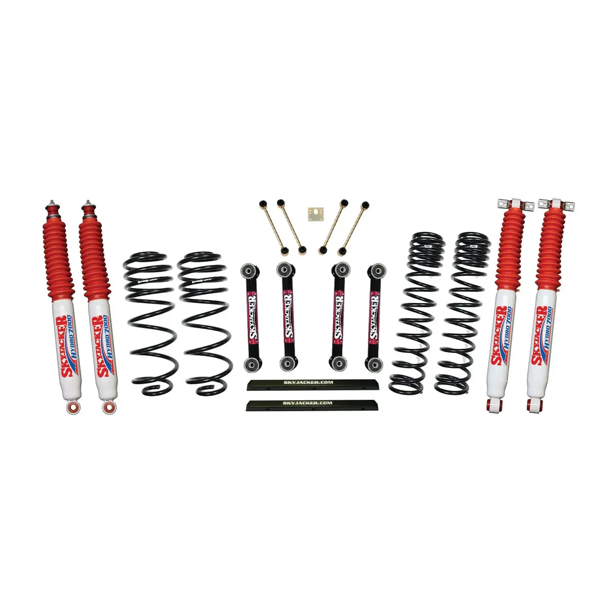 4 Inch Dual Rate Long Travel One Box Kit W/Oe Style Front And Rear Links And Hydro 7000 Shocks Tj/Lj 1997-2002 Jeep Wrangler Skyjacker 1