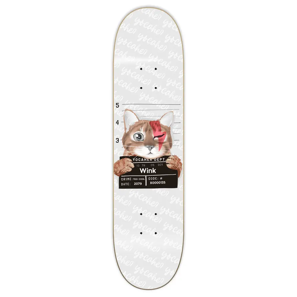 Yocaher Rockstar Kitty Cat - White Wink Skateboard Deck 1
