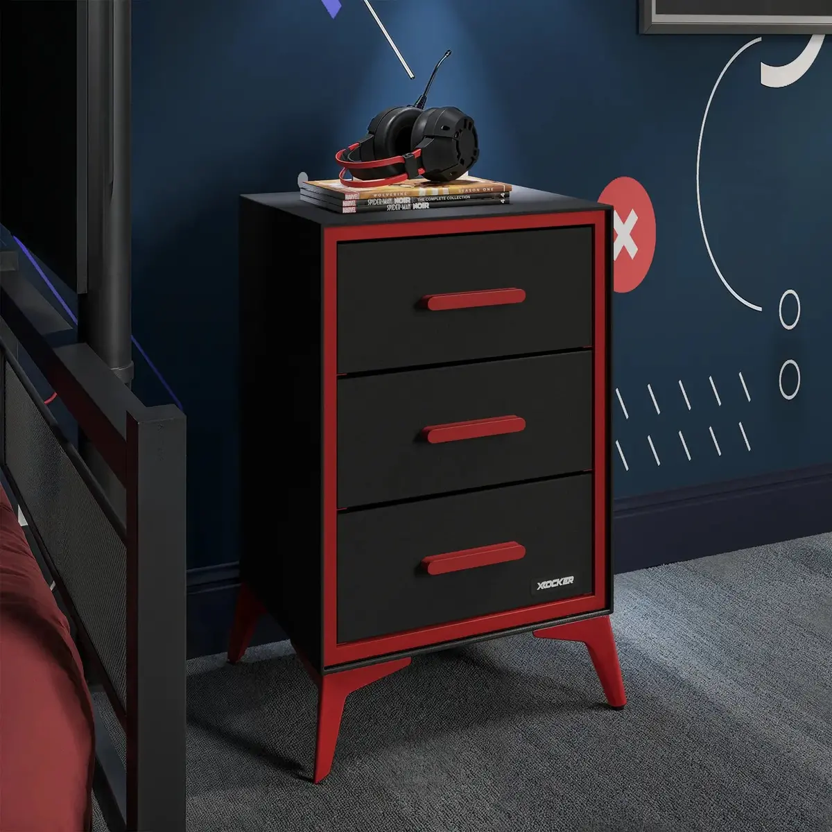 Arcane Canvas Storage Chest Of 3 Drawers - Black / Red 1