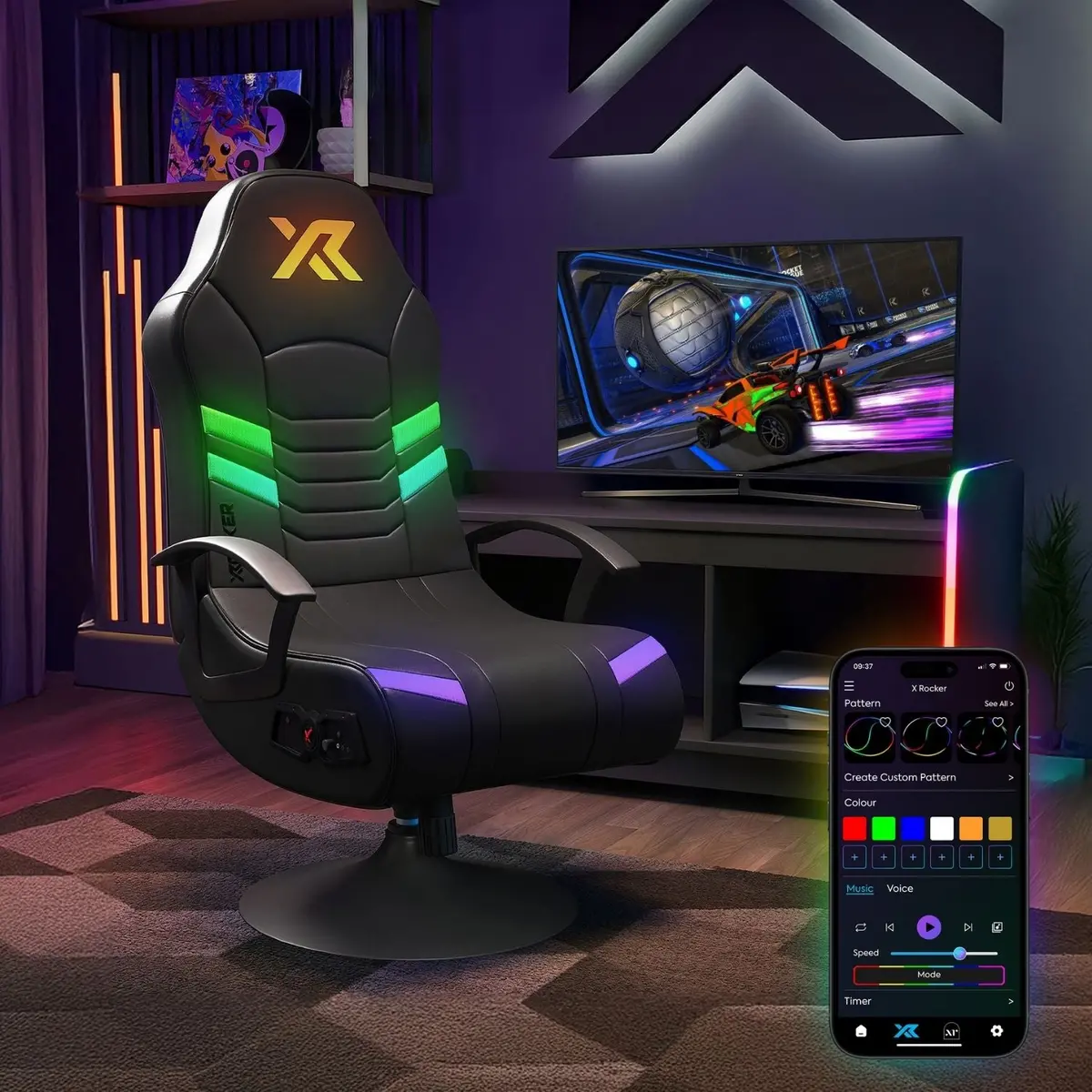 Aries Rgb 2.1 Audio Led Console Gaming Chair For Juniors - Black 1