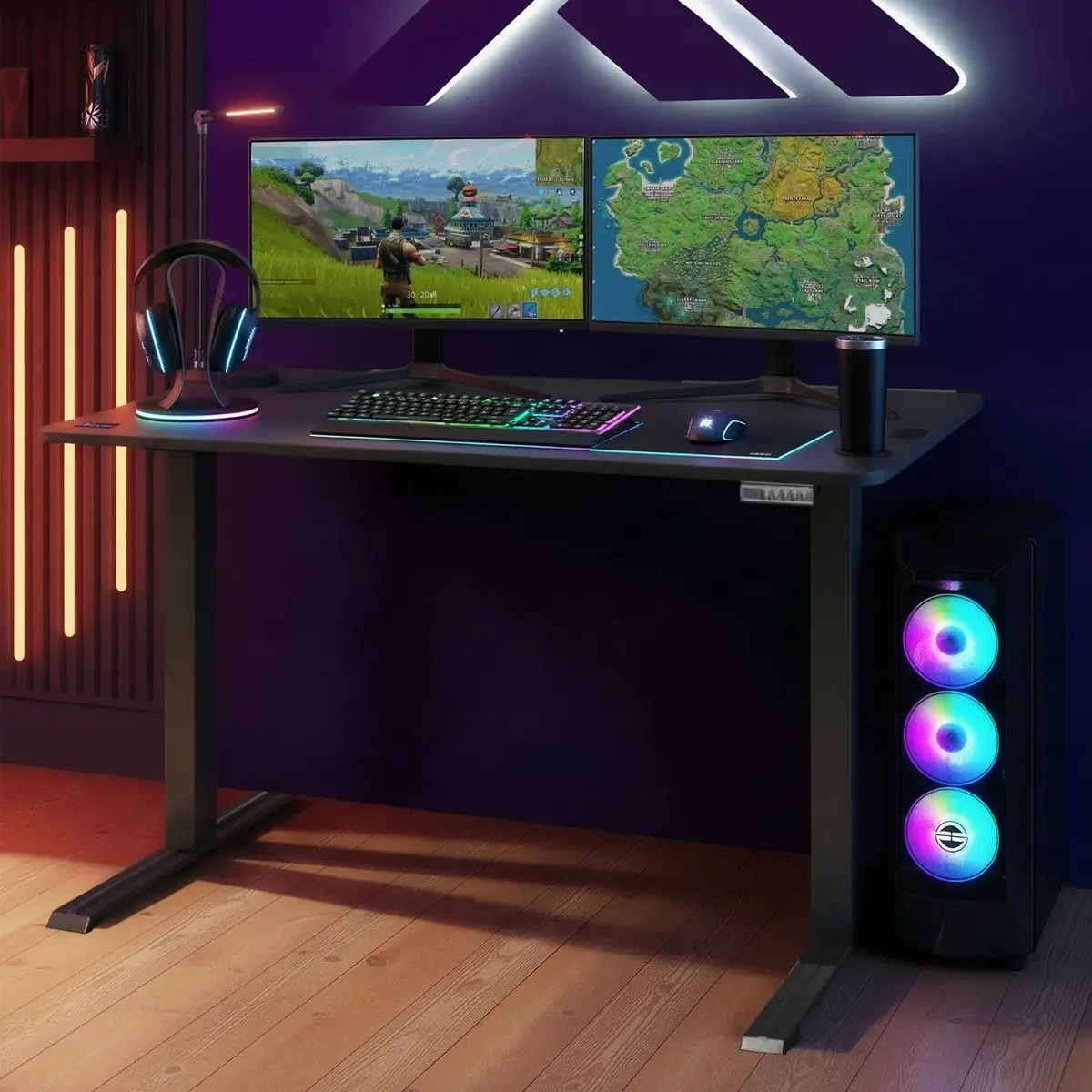 Ascend 120Cm Electric Height Adjustable Gaming Desk - Black 1