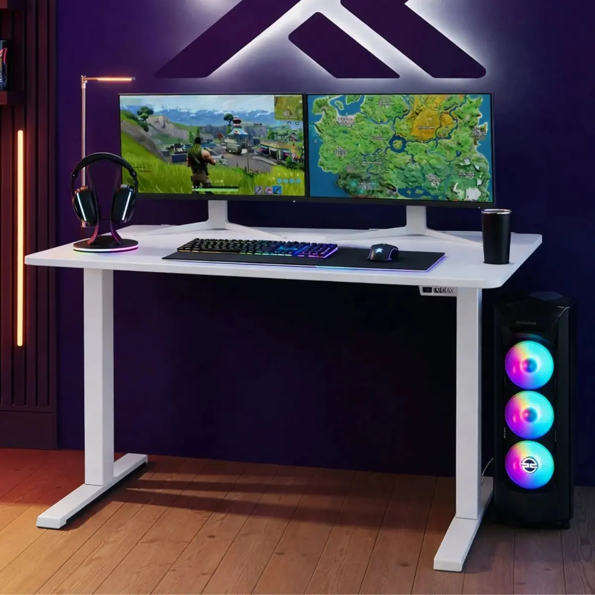 Ascend 120Cm Electric Height Adjustable Gaming Desk - White 1