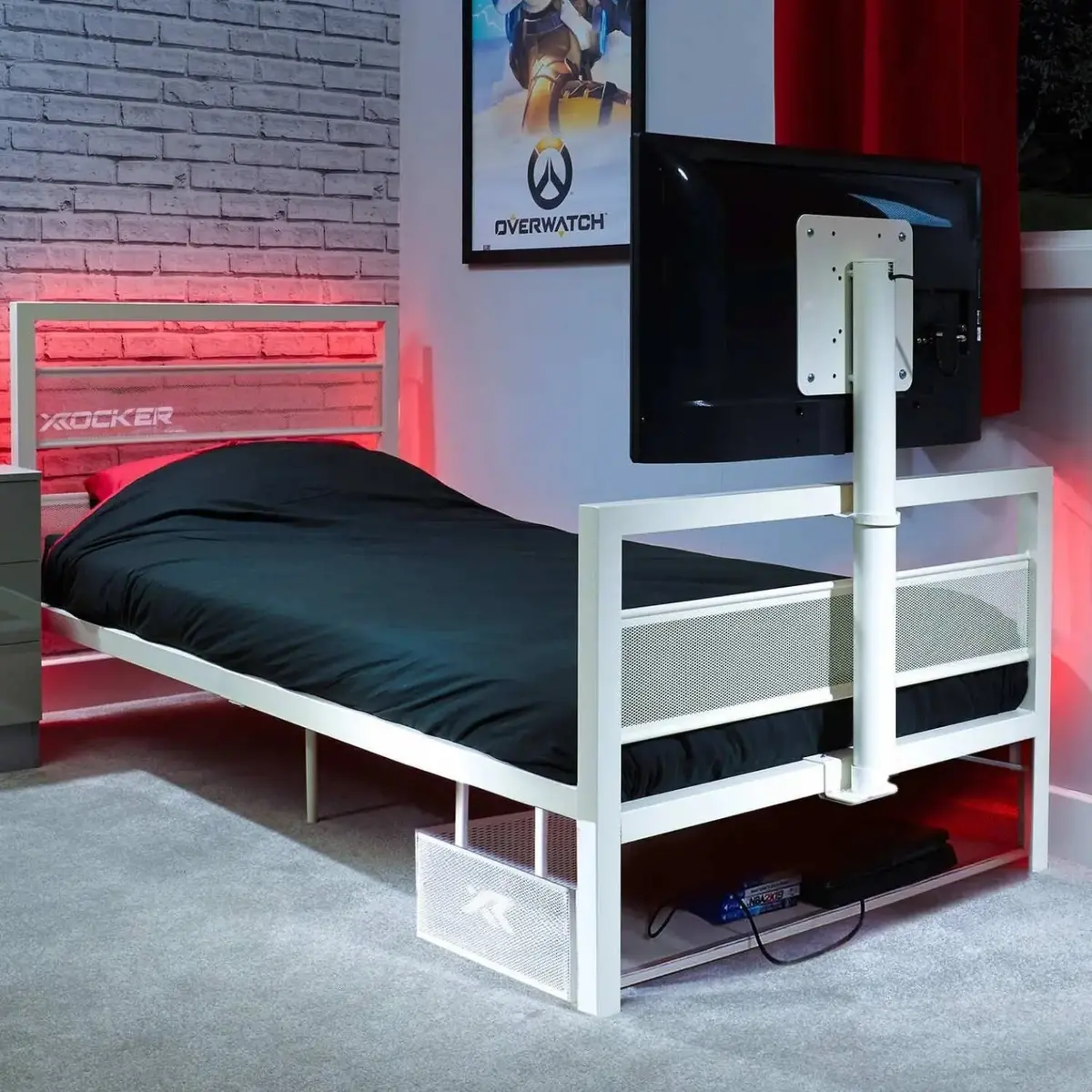 Basecamp Rgb Single Led Gaming Tv Bed - White 1