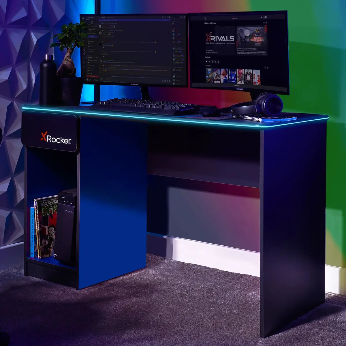 Carbon-Tek 120Cm Led Gaming Desk With Wireless Charging - Grey / Blue Rgb 1