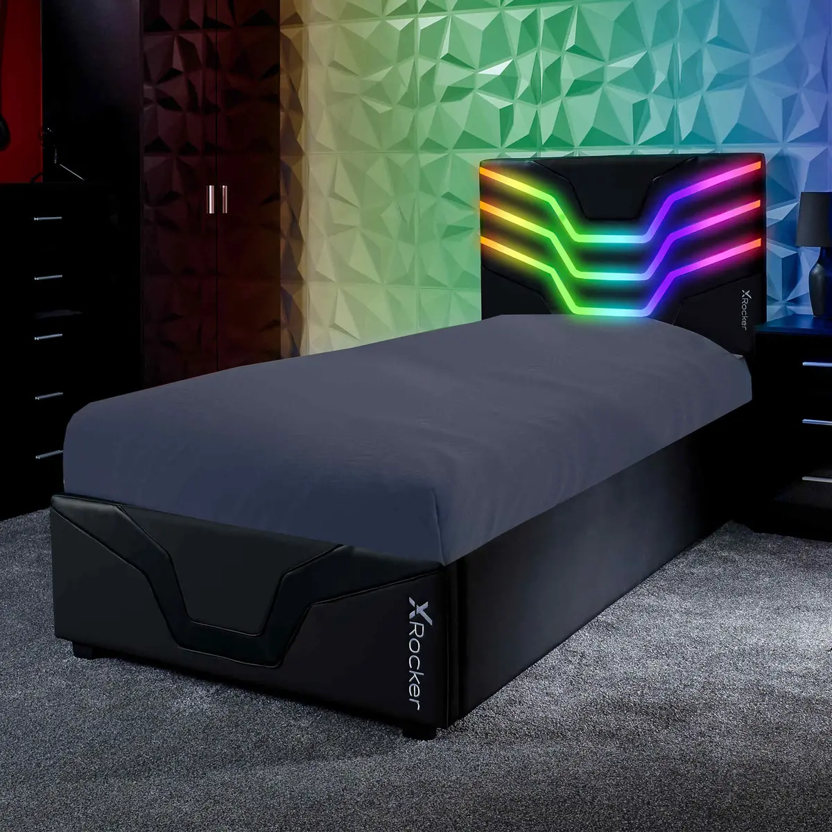 Cosmos Led Single Gaming Bed In A Box - Black Rgb 1