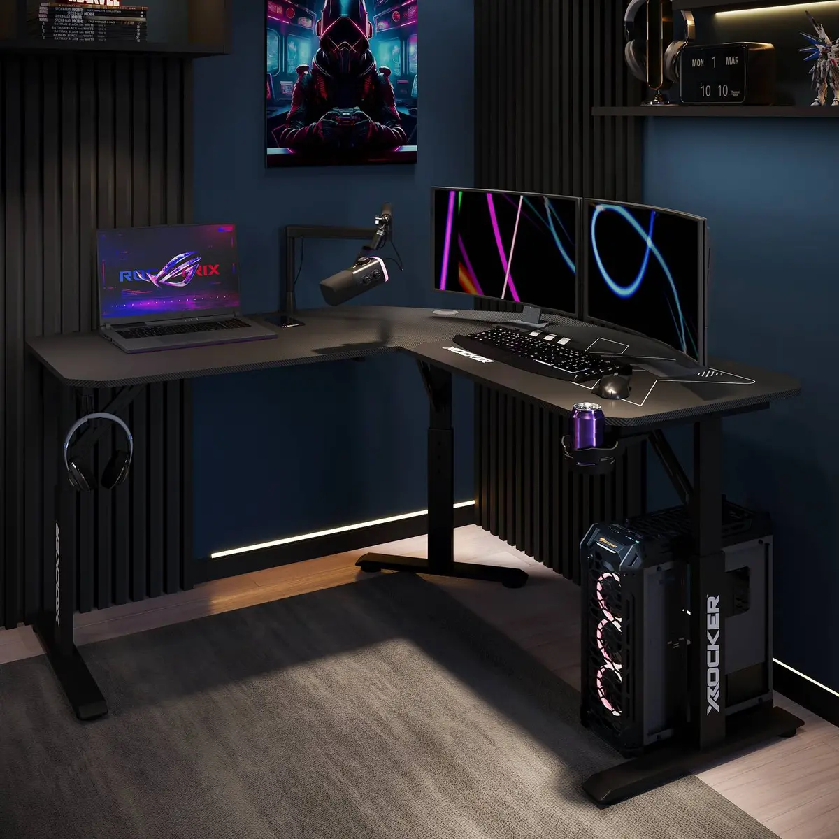 Cougar 140Cm Height Adjustable Corner Gaming Desk With Mousepad - Black 1