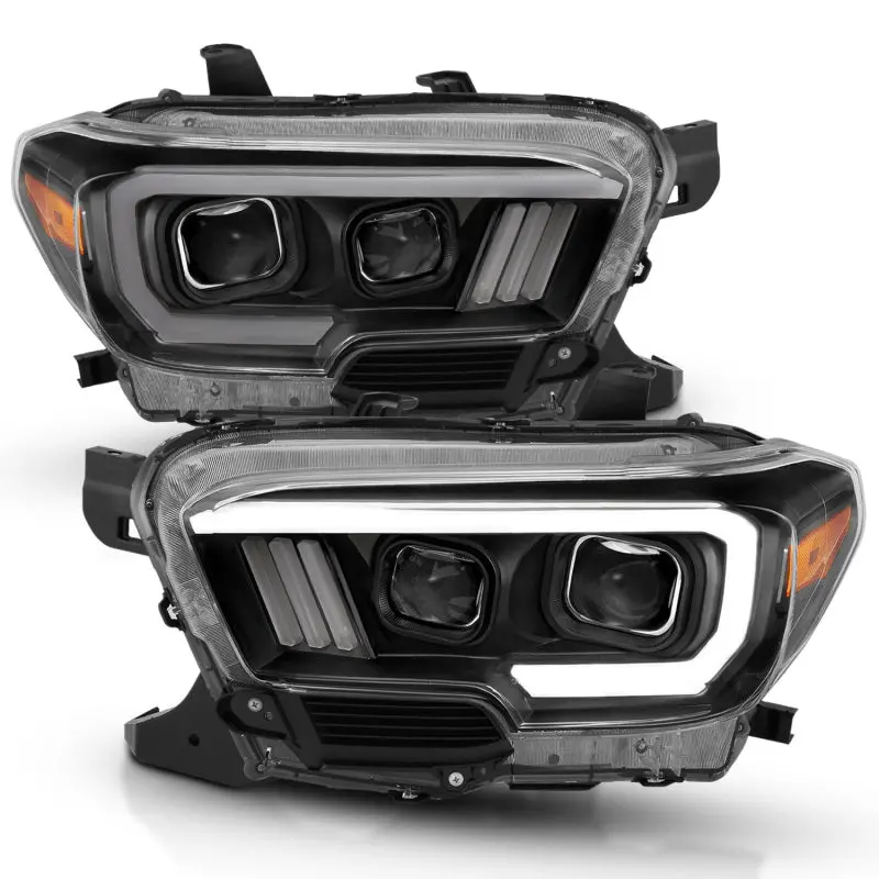 Anzo 2016-2017 Toyota Tacoma Projector Headlights W/ Plank Style Design Black/Amber W/ Drl 1