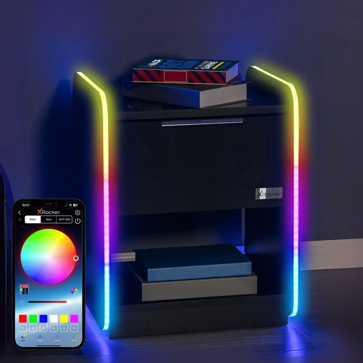 Electra Led Bedside Side Table With Wireless Charging - Black Rgb 1