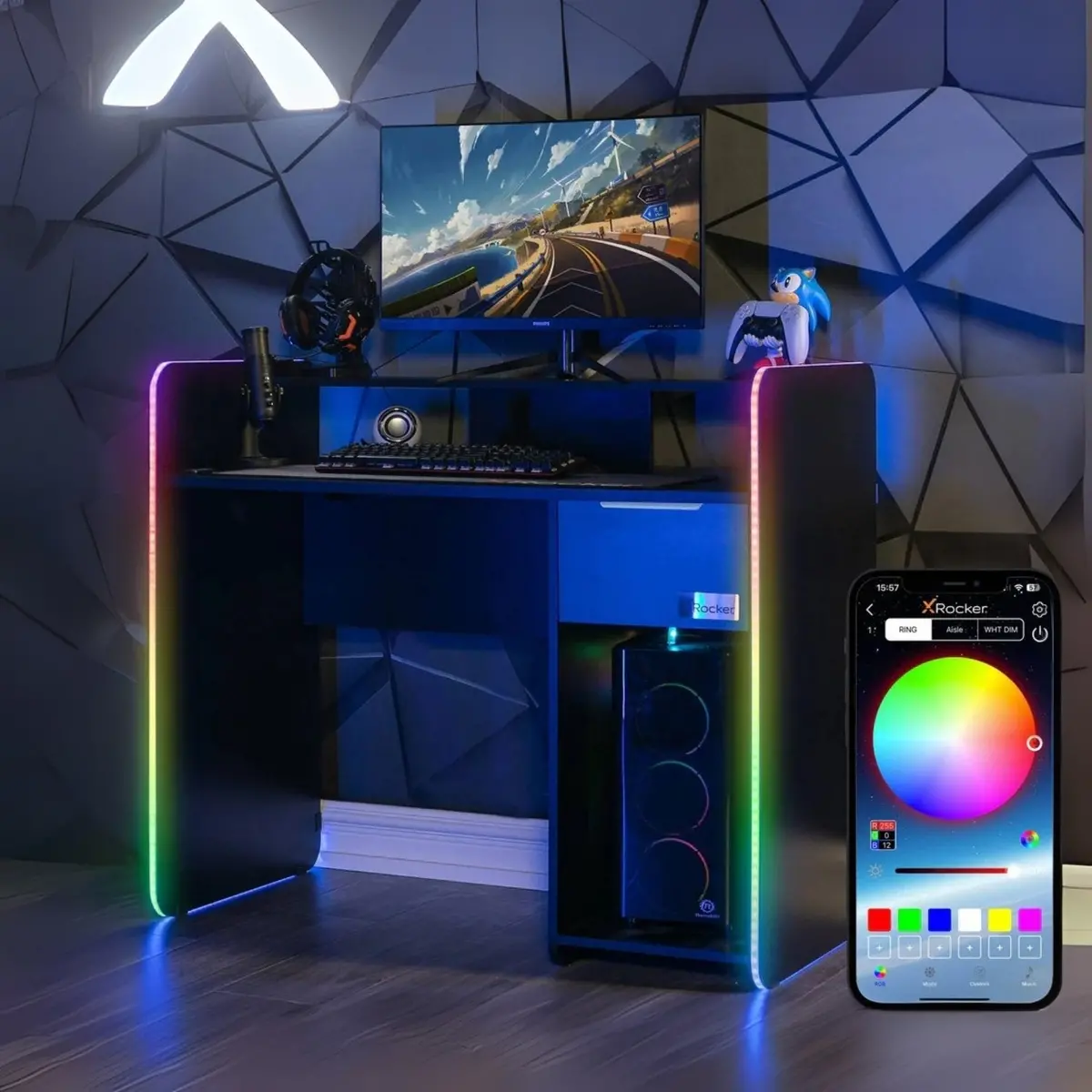 Electra 110Cm Rgb Gaming Desk With Wireless Charging - Black 1