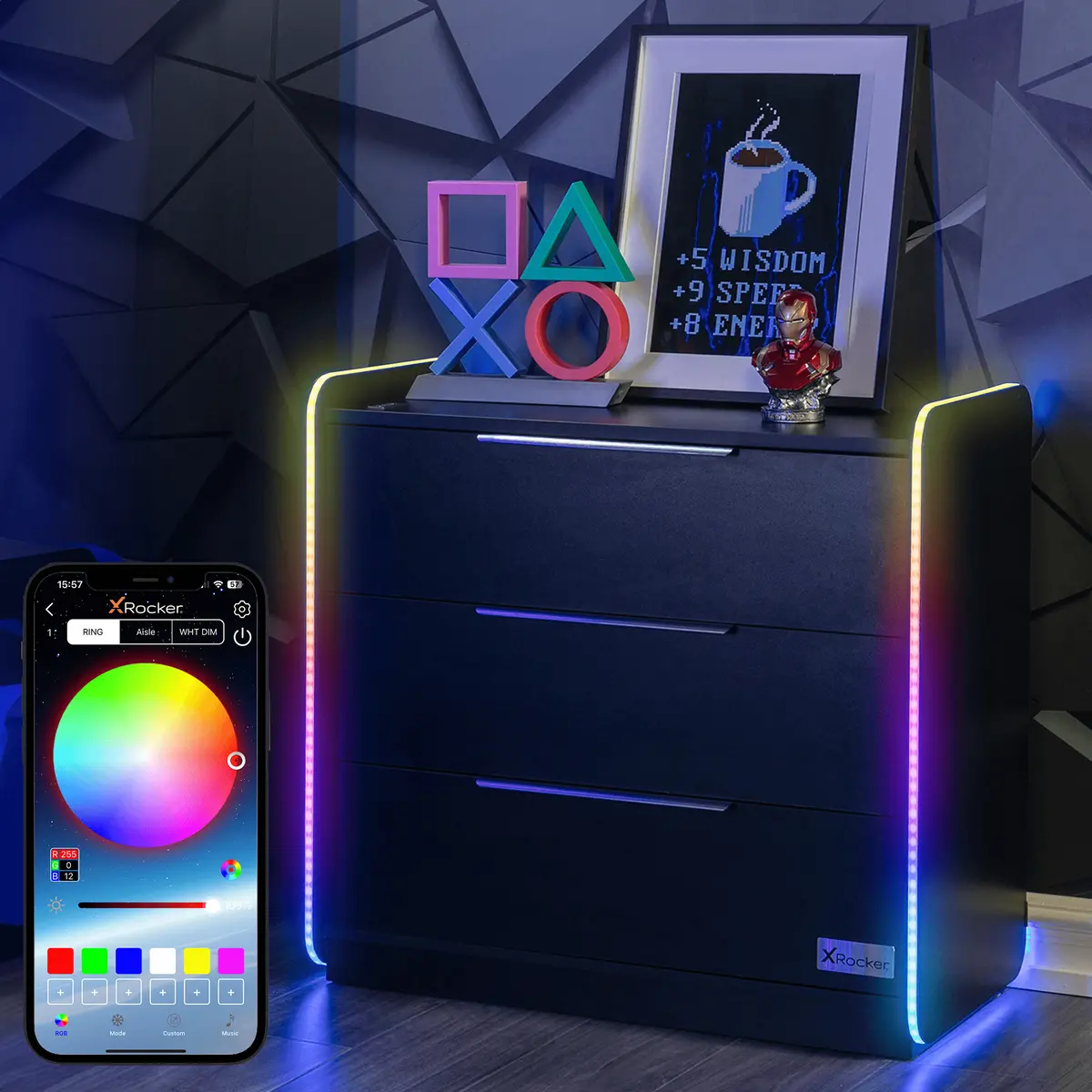 Electra Chest Of 3 Drawers With Neo Motion Sync™ App Controlled Led Lights - Black 1