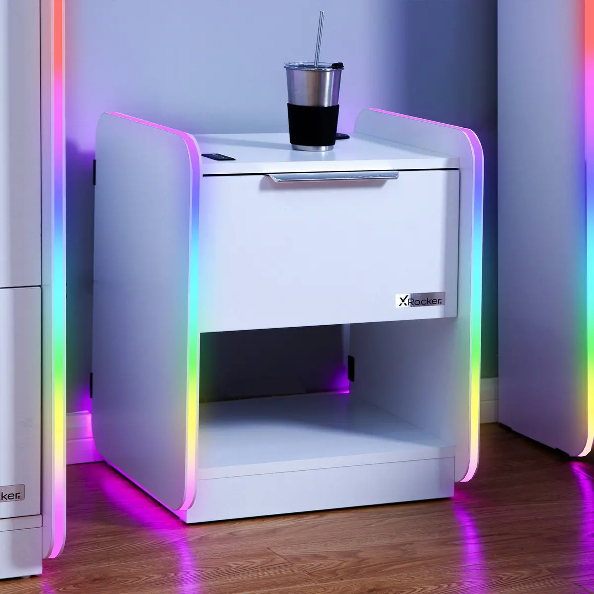 Electra Led Bedside Side Table With Wireless Charging - White Rgb 1