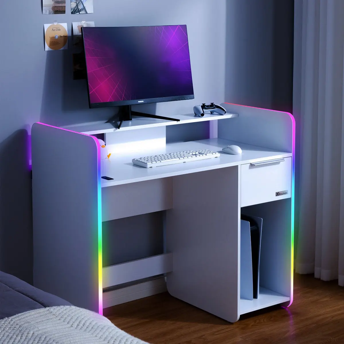 Electra 110Cm Rgb Gaming Desk With Wireless Charging - White 1
