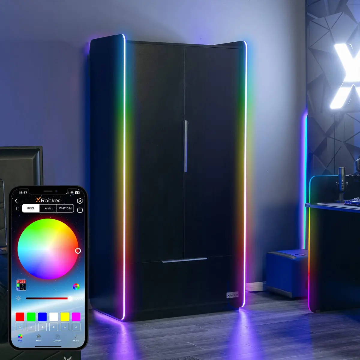 Electra 2 Door Wardrobe With Drawer And Neo Motion Sync™ App Controlled Led Lights - Black 1