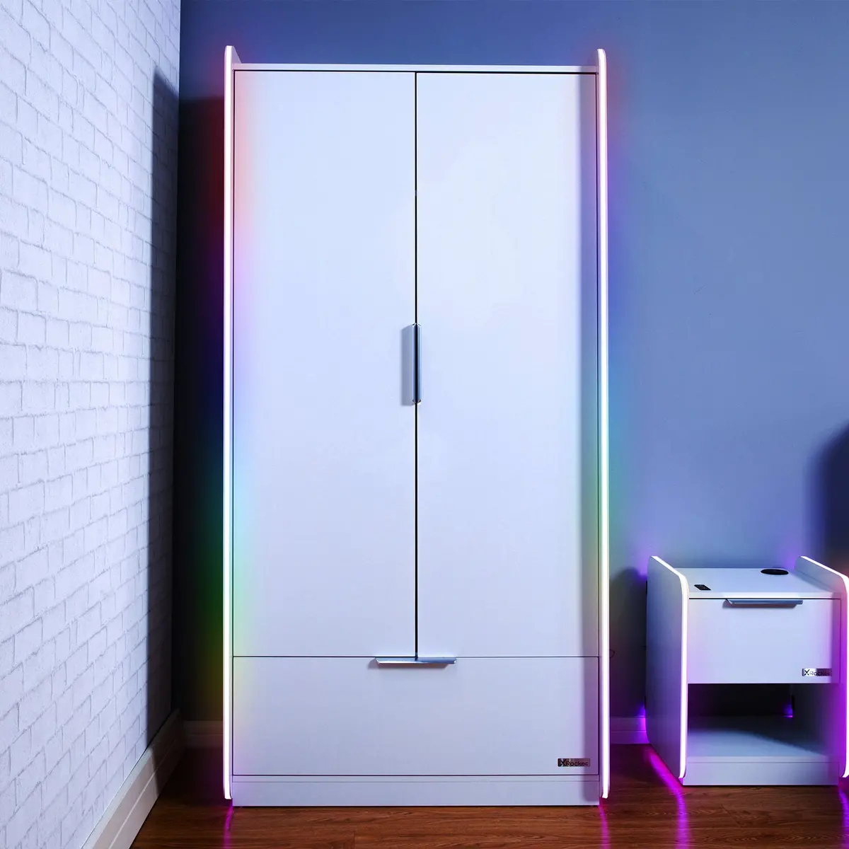Electra 2 Door Wardrobe With Drawer And Neo Motion Sync™ App Controlled Led Lights - White 1