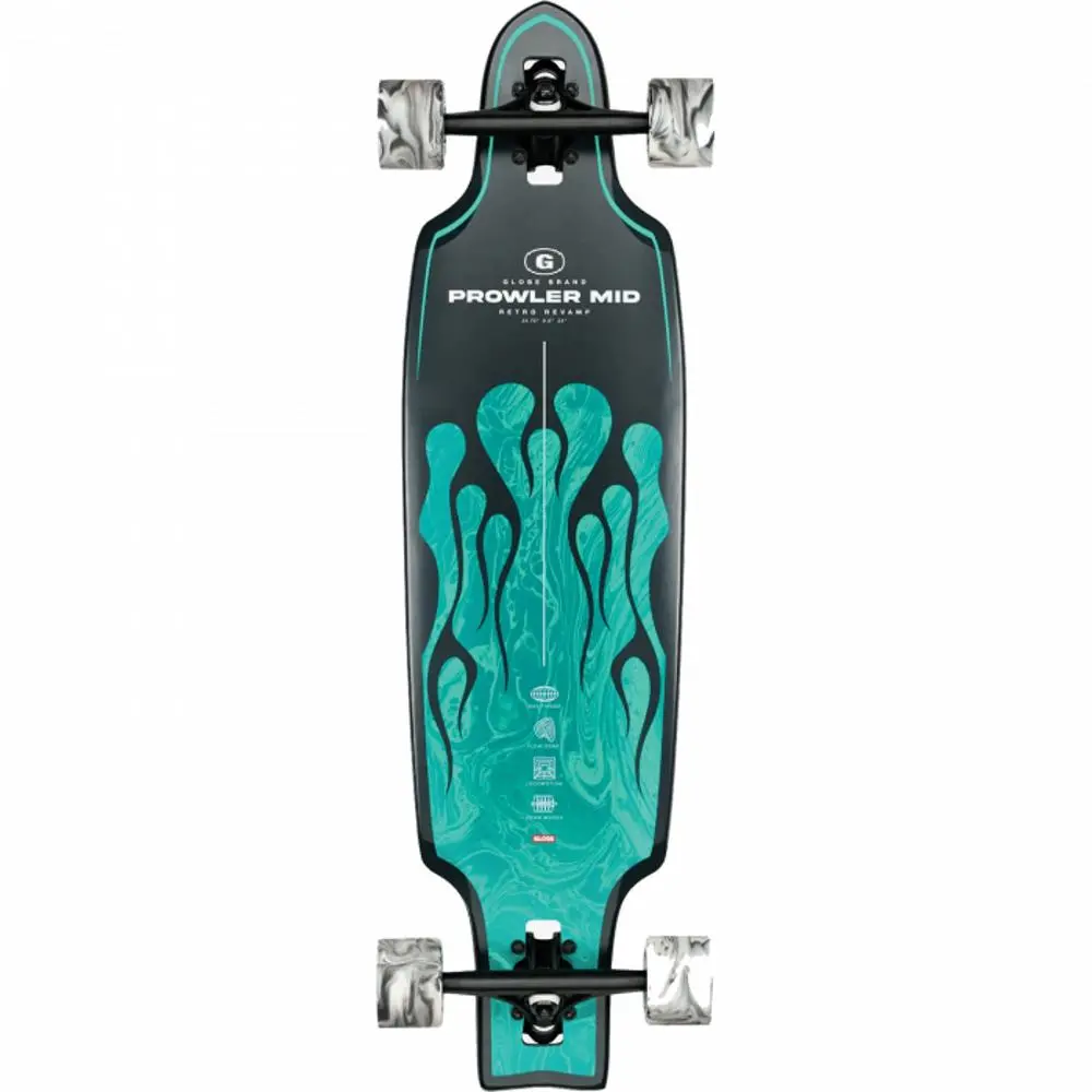 Globe Prowler Mid Green Flames 34" Drop Through Longboard 1