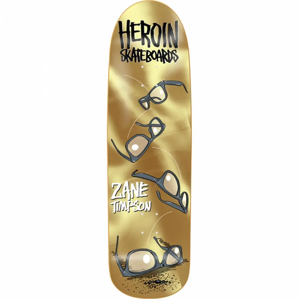 Heroin Timpson Glasses 9" Gold Skateboard Deck 1